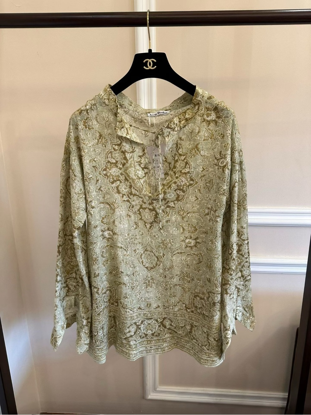 🚩stealAcne Light Green Paisley Long-Sleeve Blouse